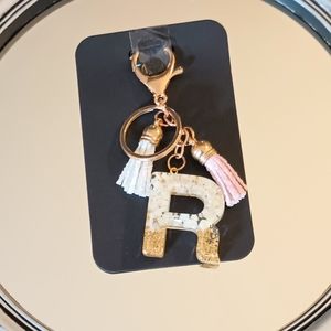 🆕 Letter R Keychain Charm Gold Glitter Pendant Tassel Key Ring for Handbags